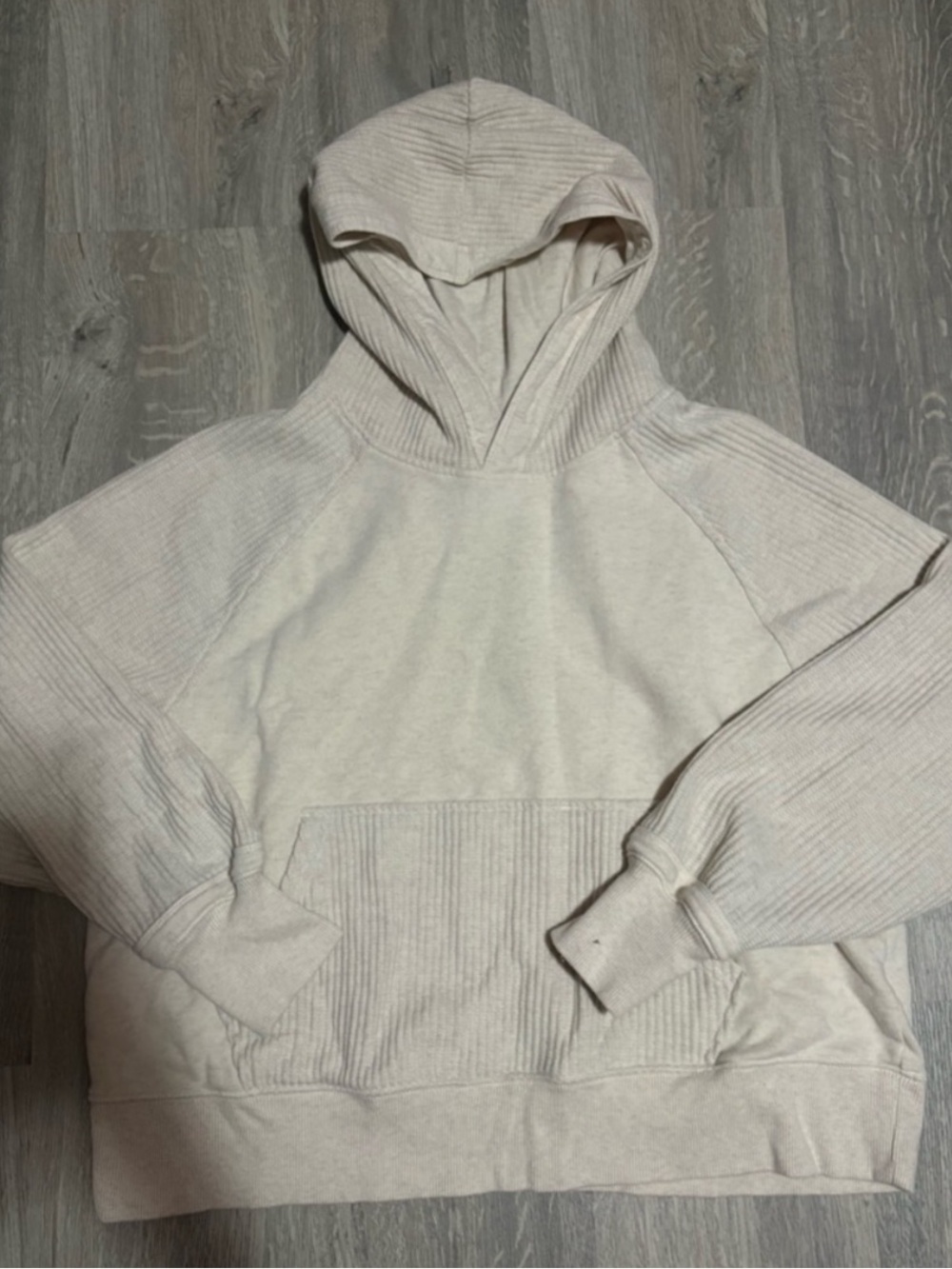 aerie Cream Ribbed Crewneck Hoodie size medium